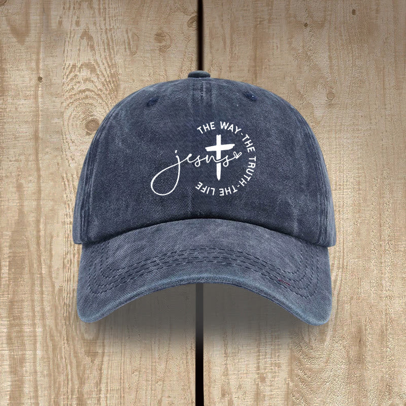 Christianartworkshop Gorra de béisbol lavada con la inscripción "Jesús El Camino La Verdad La Vida Cruz Círculo" - Azul marino - image 5