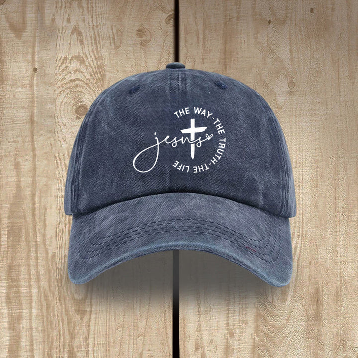 Christianartworkshop Gorra de béisbol lavada con la inscripción "Jesús El Camino La Verdad La Vida Cruz Círculo" - Azul marino - image 5
