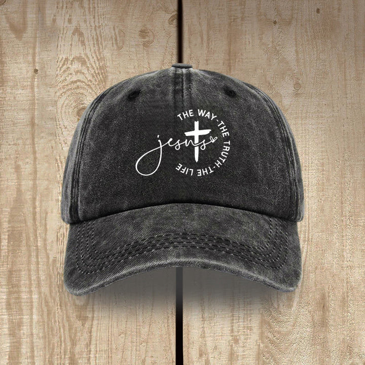 Christianartworkshop Gorra de béisbol lavada con la inscripción "Jesús El Camino La Verdad La Vida Cruz Círculo" - Negro - image 0