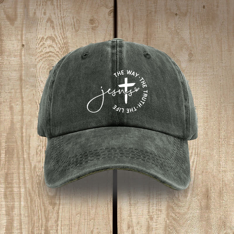 Christianartworkshop Gorra de béisbol lavada con la inscripción "Jesús El Camino La Verdad La Vida Cruz Círculo" - Verde militar - image 13