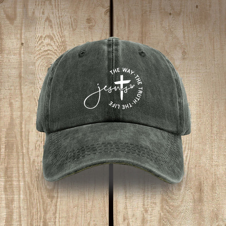 Christianartworkshop Gorra de béisbol lavada con la inscripción "Jesús El Camino La Verdad La Vida Cruz Círculo" - Verde militar - image 13