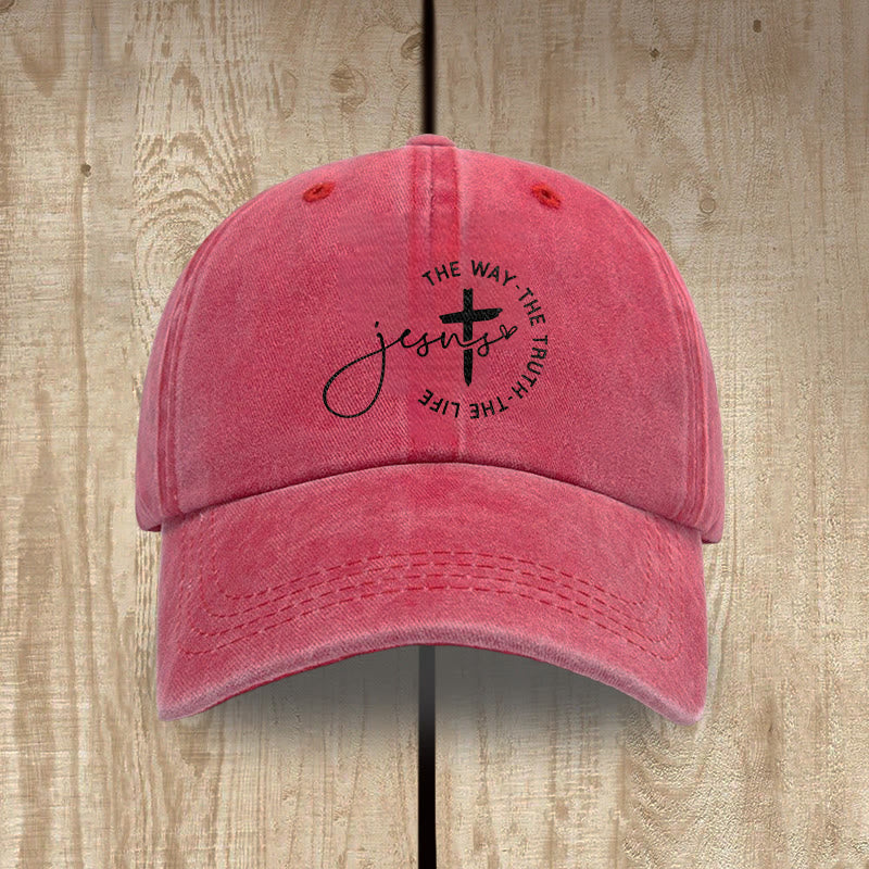 Christianartworkshop Gorra de béisbol lavada con la inscripción "Jesús El Camino La Verdad La Vida Cruz Círculo" - Rojo - image 7