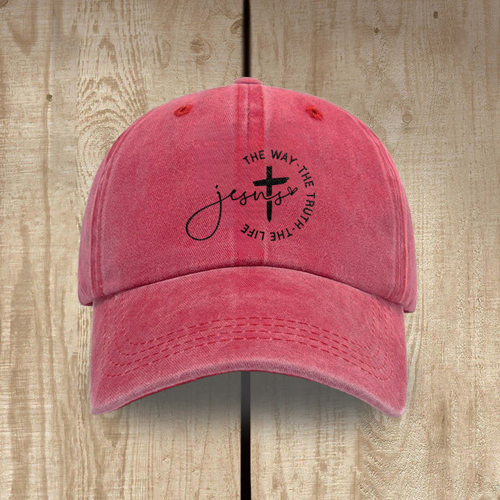 Christianartworkshop Gorra de béisbol lavada con la inscripción "Jesús El Camino La Verdad La Vida Cruz Círculo" - Rojo - image 7