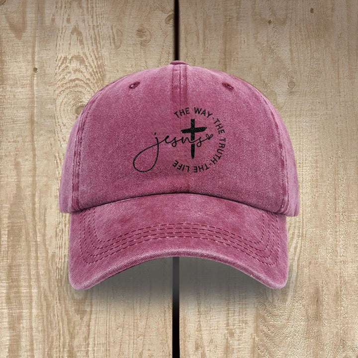 Christianartworkshop Gorra de béisbol lavada con la inscripción "Jesús El Camino La Verdad La Vida Cruz Círculo" - Vino tinto - image 11