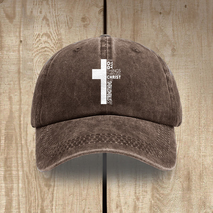 Christianartworkshop Gorra de béisbol lavada con forma de cruz y versículo bíblico "Todo lo puedo en Cristo que me fortalece" - Café - image 14
