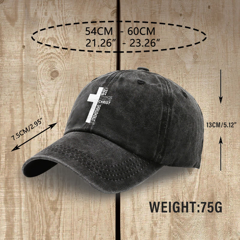 Christianartworkshop Gorra de béisbol lavada con forma de cruz y versículo bíblico "Todo lo puedo en Cristo que me fortalece" - image 4
