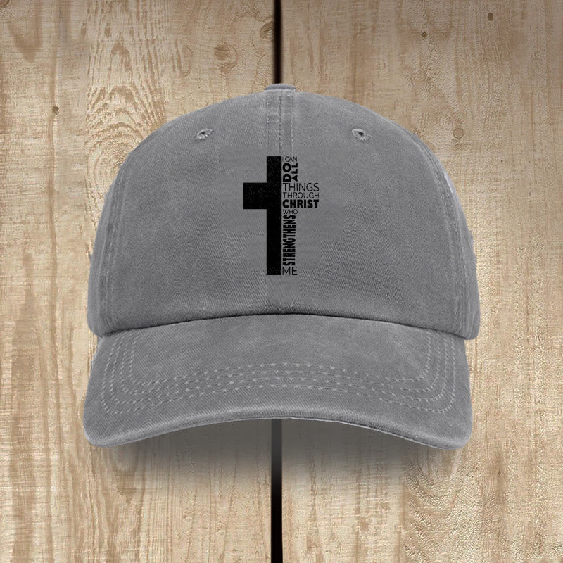 Christianartworkshop Gorra de béisbol lavada con forma de cruz y versículo bíblico "Todo lo puedo en Cristo que me fortalece" - Gris - image 10