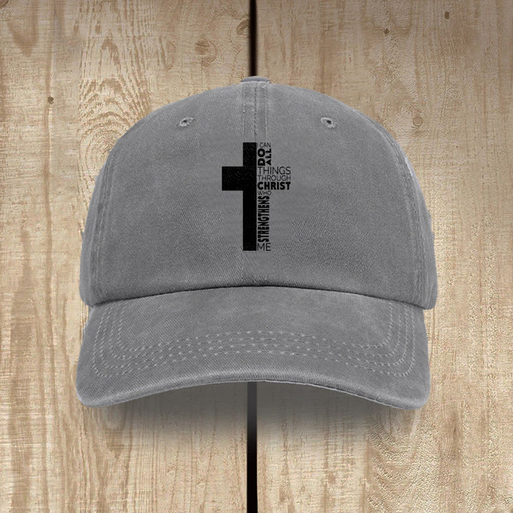 Christianartworkshop Gorra de béisbol lavada con forma de cruz y versículo bíblico "Todo lo puedo en Cristo que me fortalece" - Gris - image 10