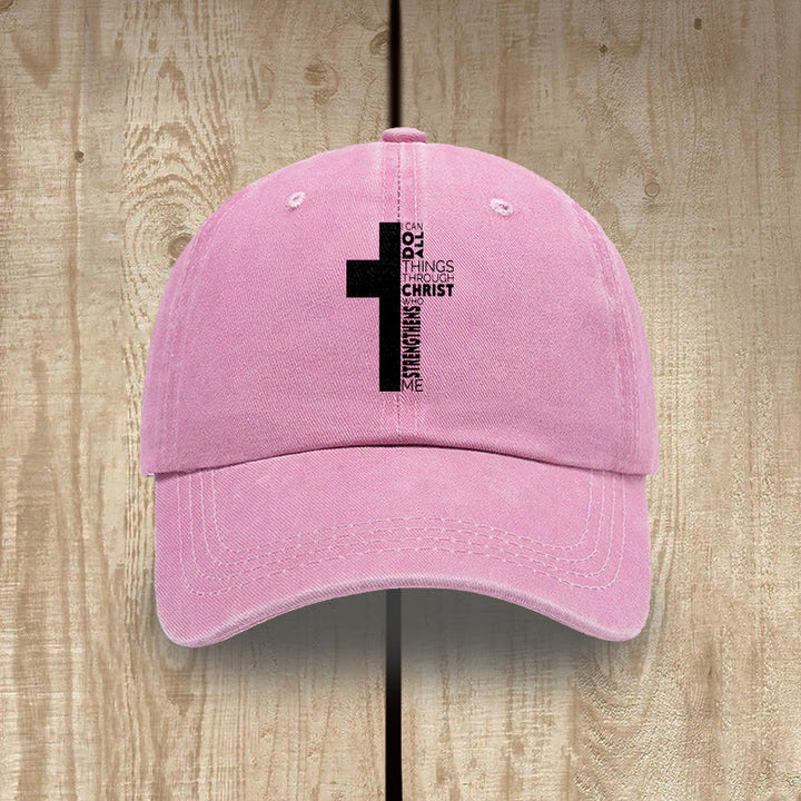 Christianartworkshop Gorra de béisbol lavada con forma de cruz y versículo bíblico "Todo lo puedo en Cristo que me fortalece" - Rosa - image 6