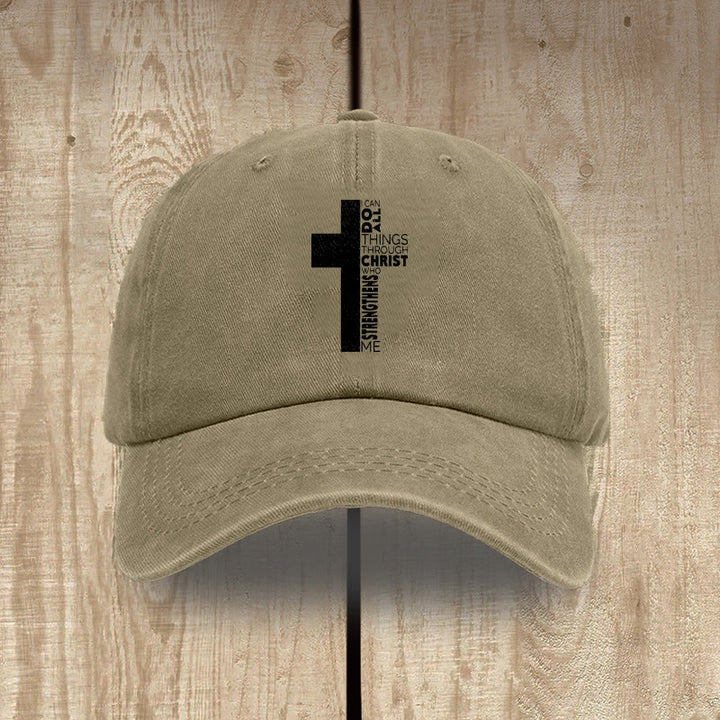 Christianartworkshop Gorra de béisbol lavada con forma de cruz y versículo bíblico "Todo lo puedo en Cristo que me fortalece" - Caqui - image 15