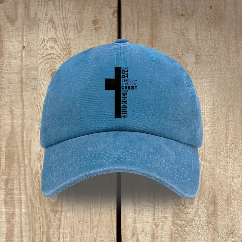 Christianartworkshop Gorra de béisbol lavada con forma de cruz y versículo bíblico "Todo lo puedo en Cristo que me fortalece" - Azul - image 8