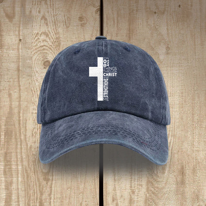 Christianartworkshop Gorra de béisbol lavada con forma de cruz y versículo bíblico "Todo lo puedo en Cristo que me fortalece" - Azul marino - image 5