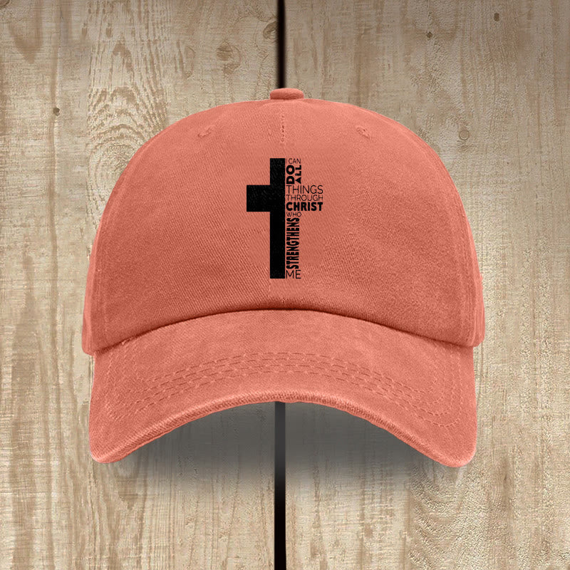 Christianartworkshop Gorra de béisbol lavada con forma de cruz y versículo bíblico "Todo lo puedo en Cristo que me fortalece" - Naranja - image 12