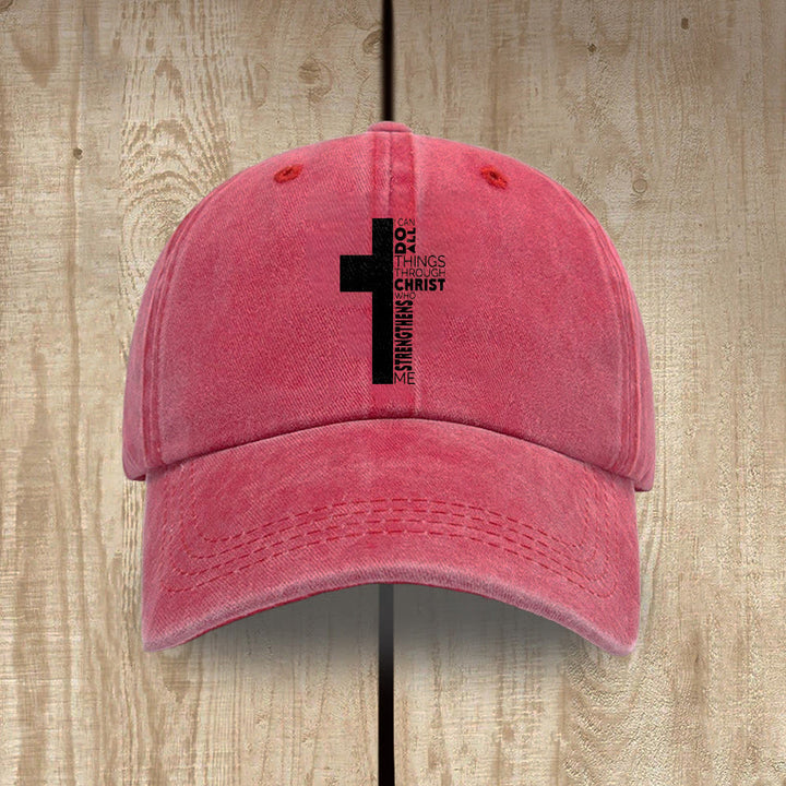 Christianartworkshop Gorra de béisbol lavada con forma de cruz y versículo bíblico "Todo lo puedo en Cristo que me fortalece" - Rojo - image 7