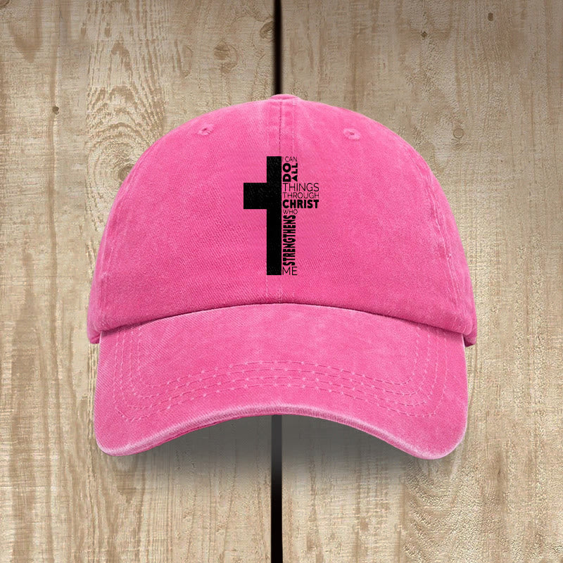 Christianartworkshop Gorra de béisbol lavada con forma de cruz y versículo bíblico "Todo lo puedo en Cristo que me fortalece" - Fucsia - image 16