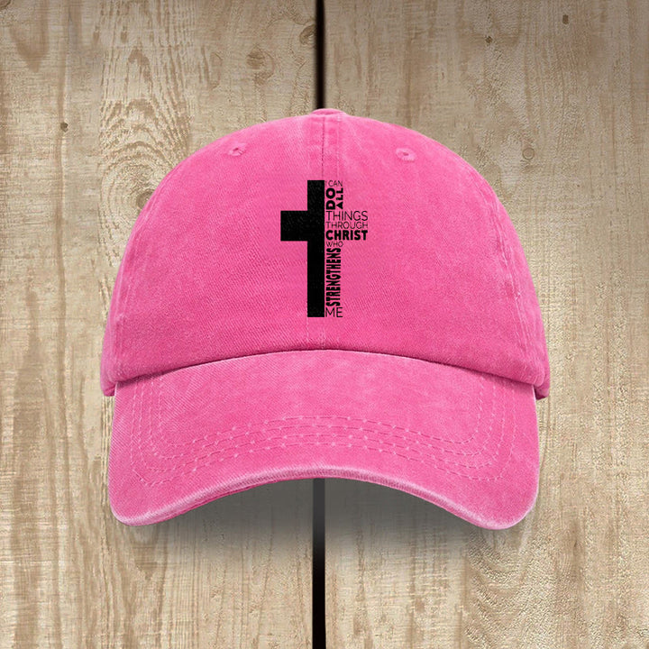 Christianartworkshop Gorra de béisbol lavada con forma de cruz y versículo bíblico "Todo lo puedo en Cristo que me fortalece" - Fucsia - image 16