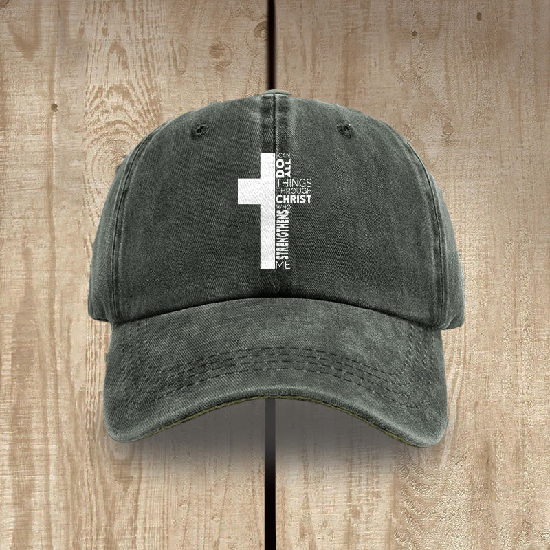 Christianartworkshop Gorra de béisbol lavada con forma de cruz y versículo bíblico "Todo lo puedo en Cristo que me fortalece" - Verde militar - image 13