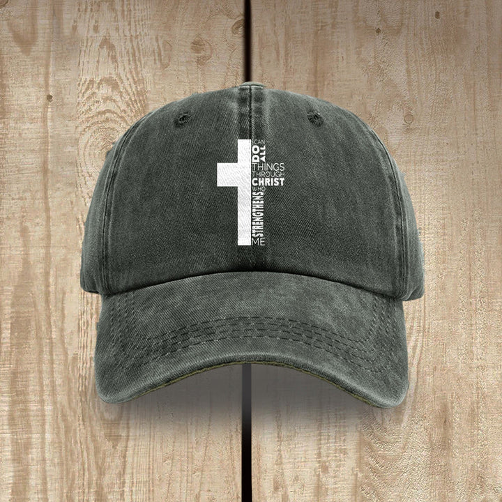 Christianartworkshop Gorra de béisbol lavada con forma de cruz y versículo bíblico "Todo lo puedo en Cristo que me fortalece" - Verde militar - image 13
