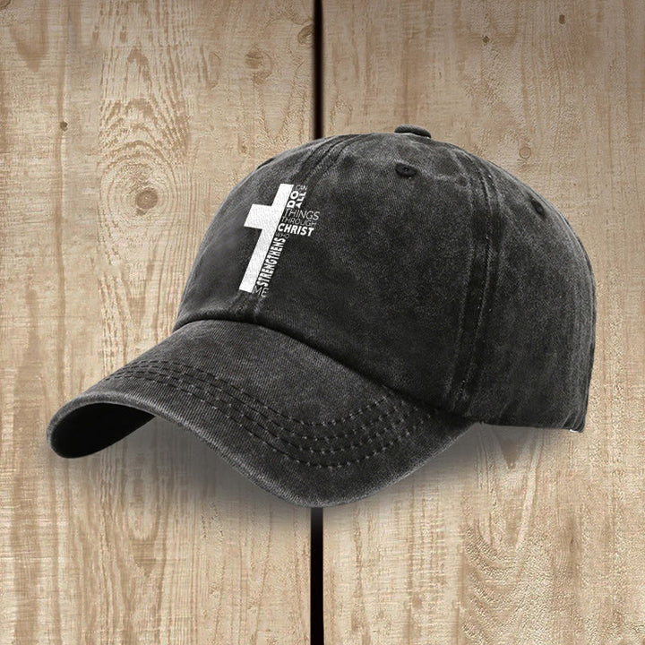 Christianartworkshop Gorra de béisbol lavada con forma de cruz y versículo bíblico "Todo lo puedo en Cristo que me fortalece" - image 1