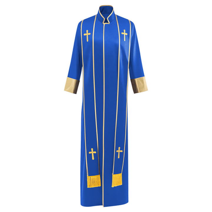Christianartworkshop Túnica pastoral tradicional con detalles de cruz vertical y ribete en las mangas. - Azul - 3XL - image 13
