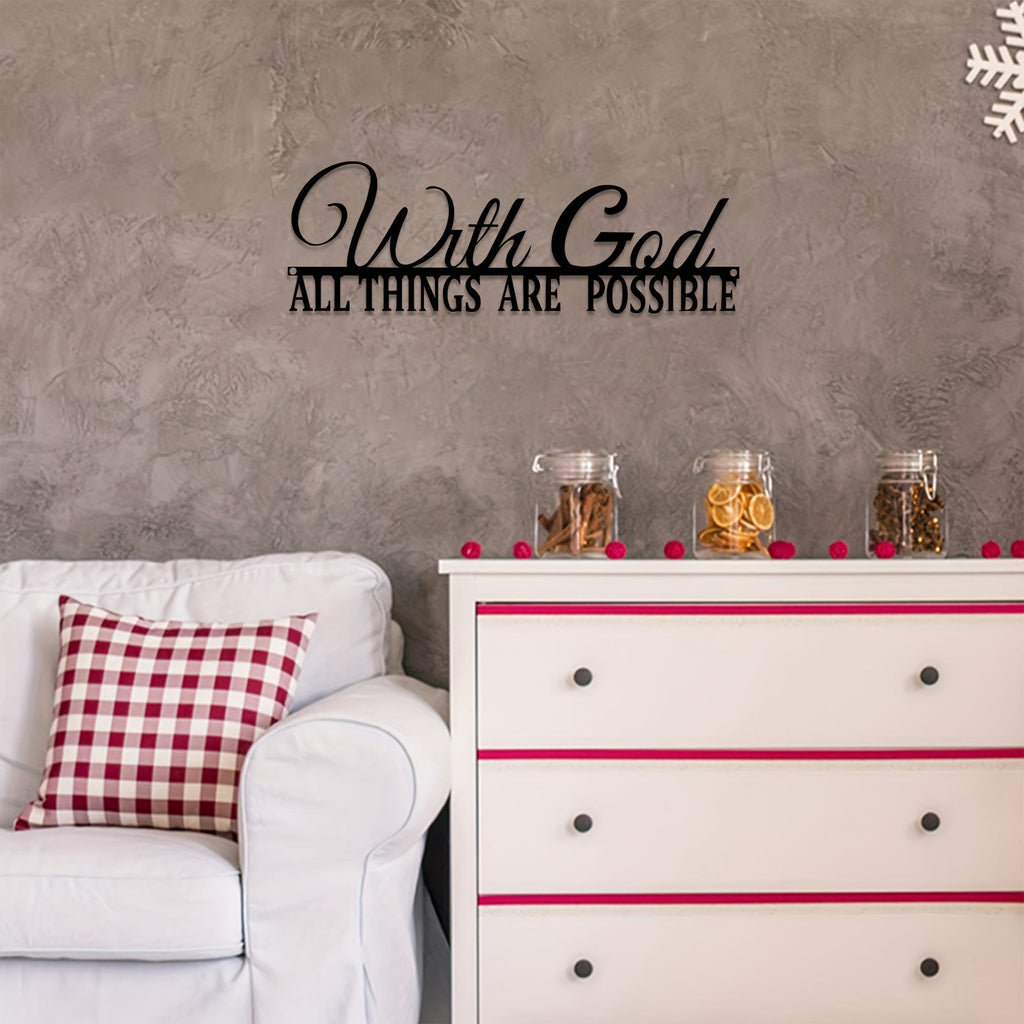Christianartworkshop Decoración de pared metálica con doble fuente "Con Dios todo es posible": una elegante declaración de fe. - image 1