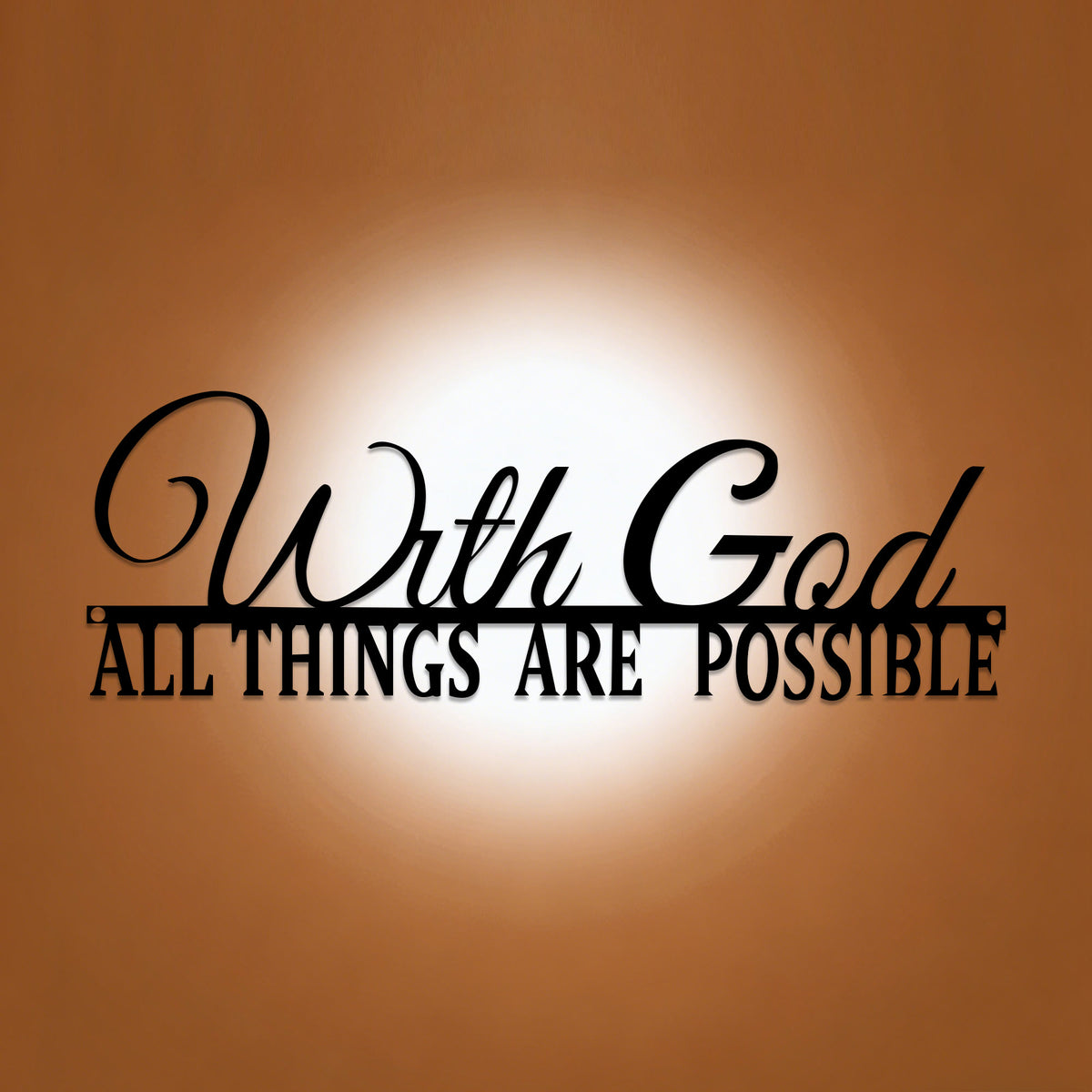 Christianartworkshop Decoración de pared metálica con doble fuente "Con Dios todo es posible": una elegante declaración de fe. - image 0