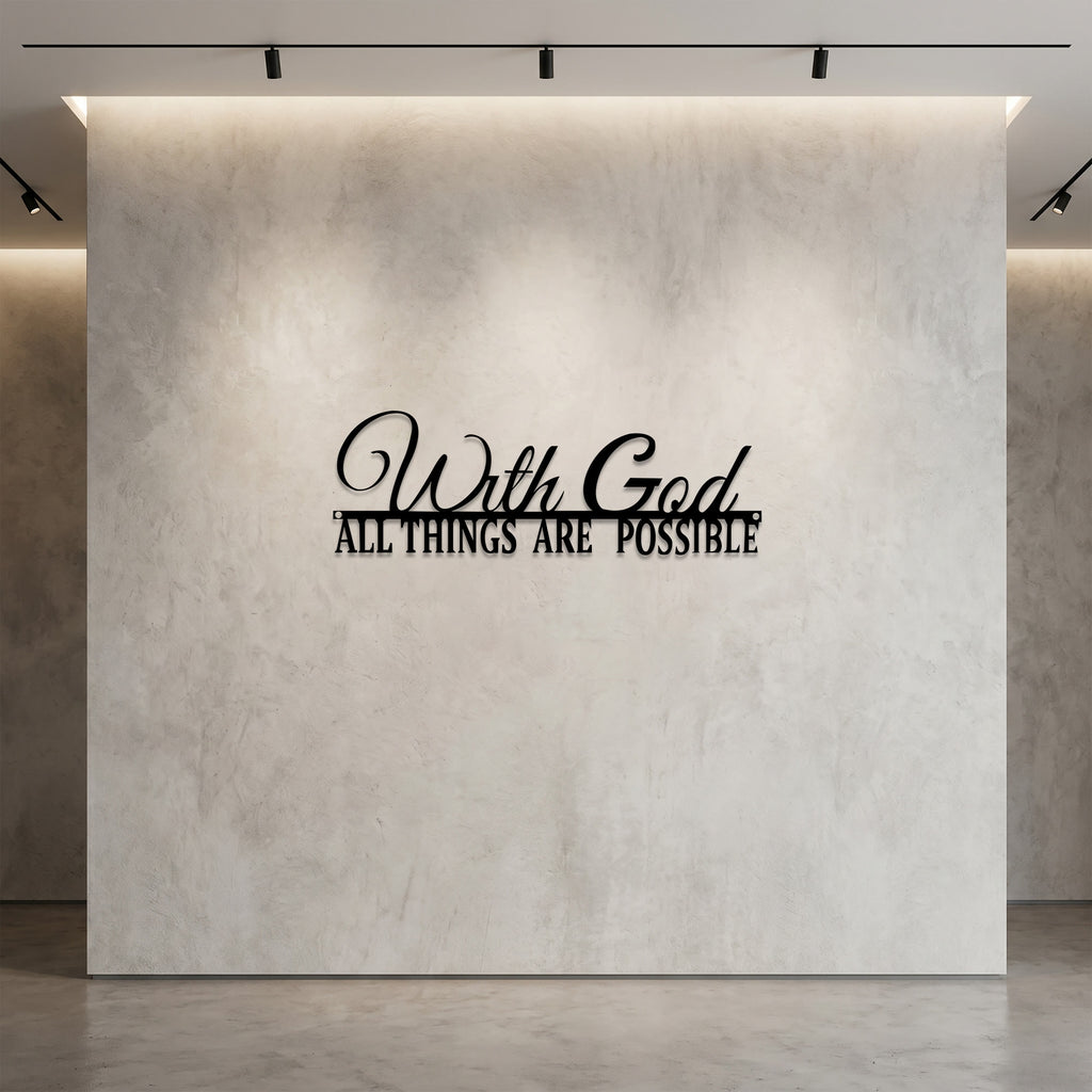 Christianartworkshop Decoración de pared metálica con doble fuente "Con Dios todo es posible": una elegante declaración de fe. - image 3