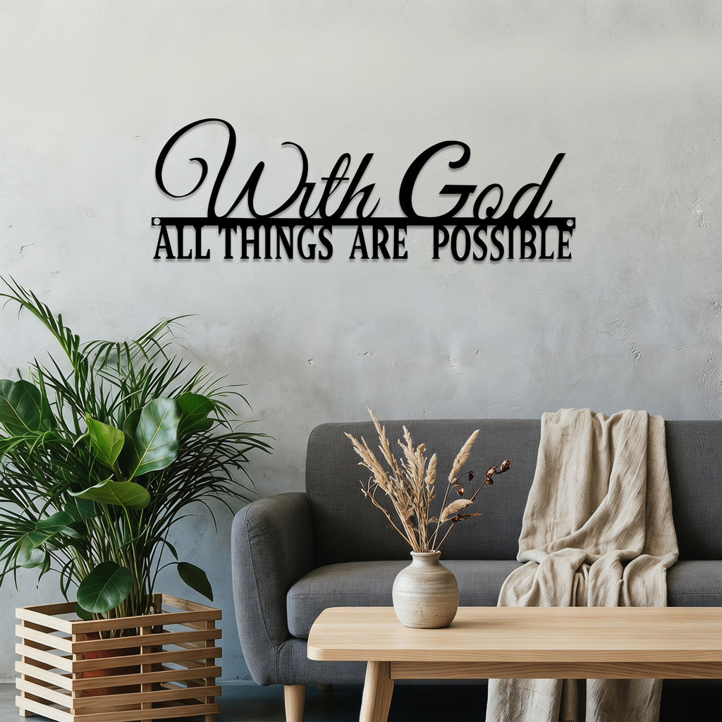Christianartworkshop Decoración de pared metálica con doble fuente "Con Dios todo es posible": una elegante declaración de fe. - image 5
