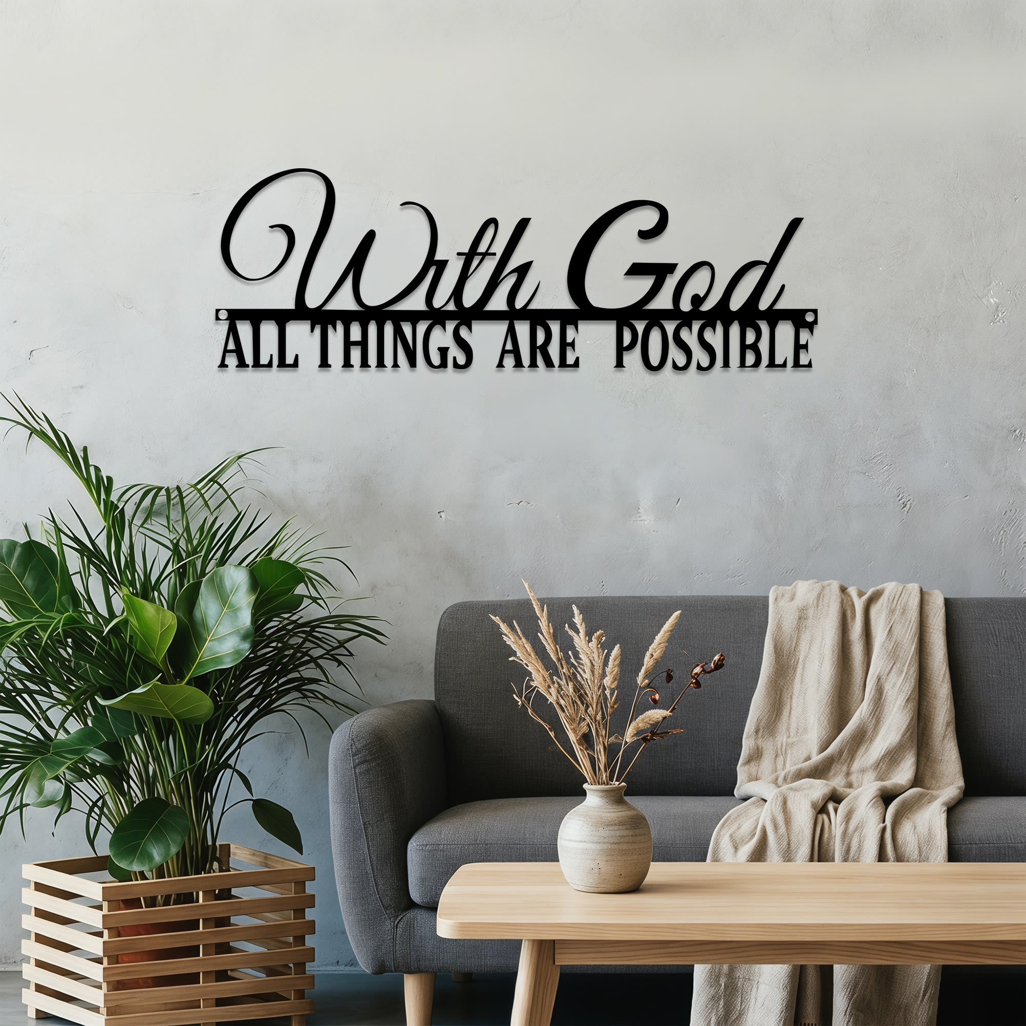 Christianartworkshop Decoración de pared metálica con doble fuente "Con Dios todo es posible": una elegante declaración de fe. - image 5