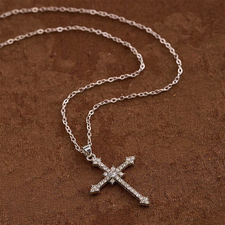Christianartworkshop Collar con colgante de cruz refinada con incrustaciones de circonita y piedra central: un emblema de devoción silenciosa. - image 1