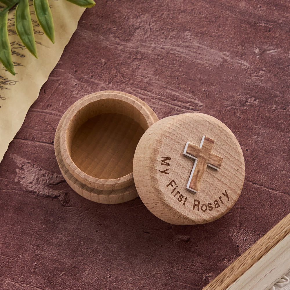 Christianartworkshop Mi primer rosario: caja de madera para guardar recuerdos con emblema de cruz: un símbolo de comienzos sagrados. - Marrón - image 4