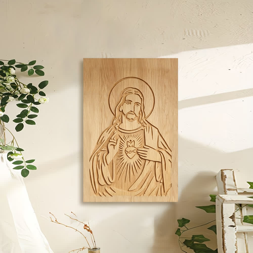 Christianartworkshop Decoración rústica de pared de madera del Sagrado Corazón de Jesús para el hogar Grace - image 1