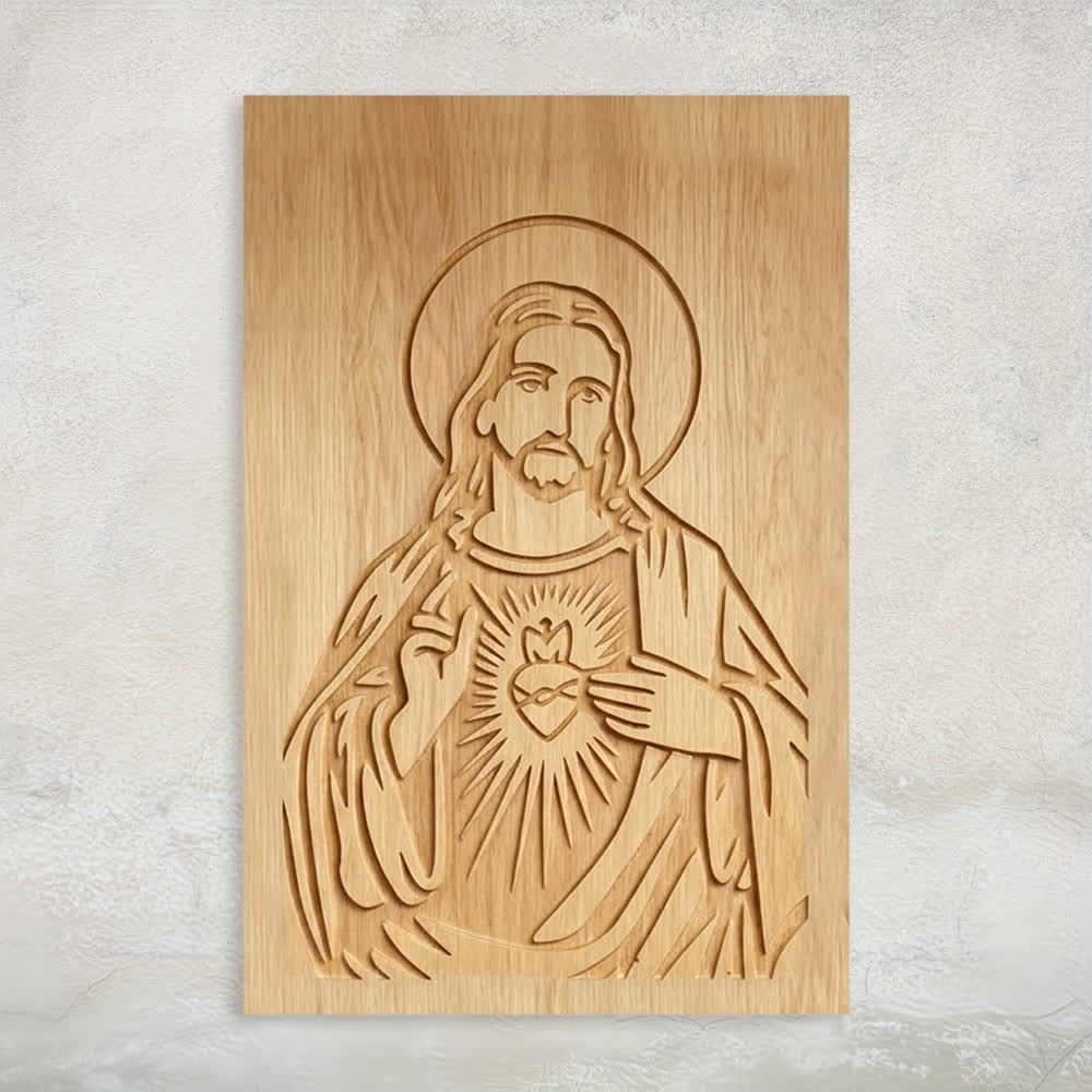 Christianartworkshop Decoración rústica de pared de madera del Sagrado Corazón de Jesús para el hogar Grace - 12,99″ x 19,69″ x 0,20″ / 33 x 50 x 0,5 cm - image 0
