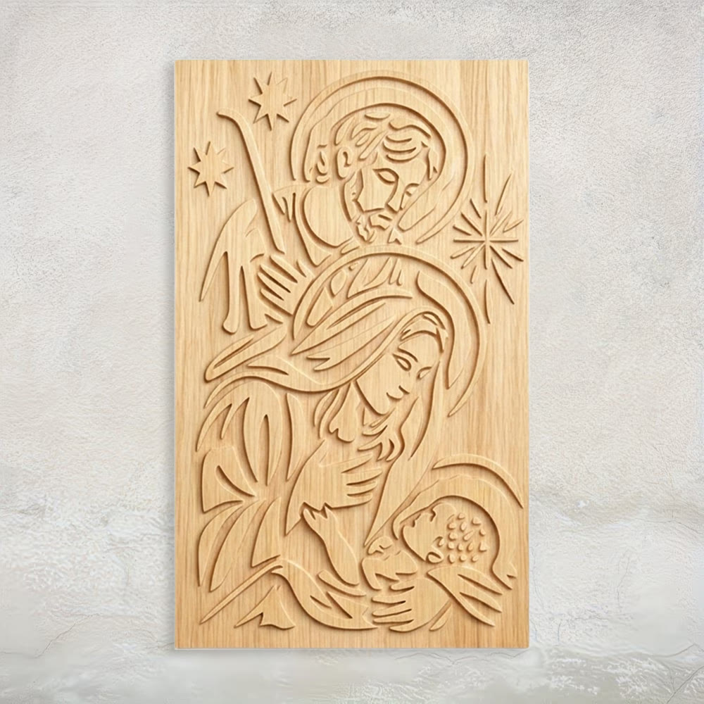 Christianartworkshop Placa de madera minimalista con escena de la Natividad: Un recordatorio de la gracia y la paz celestiales. - 12''*19,69''*0,2''/30,5*50*0,5 cm - image 0