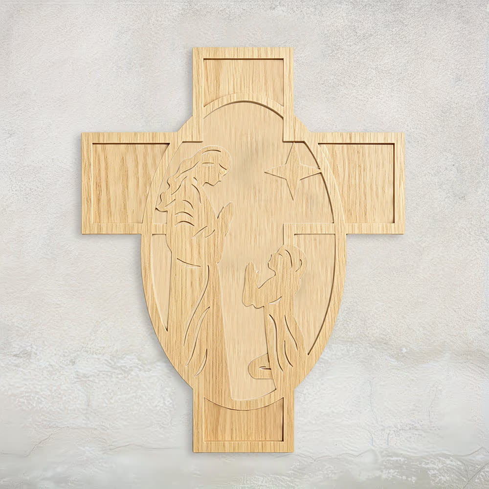 Christianartworkshop Cruz de madera con escena de la Natividad para decorar la pared: Un recordatorio del amor de Dios. - 15,75″ 19,69″ 0,20″ / 40*50*0,5 cm - image 0