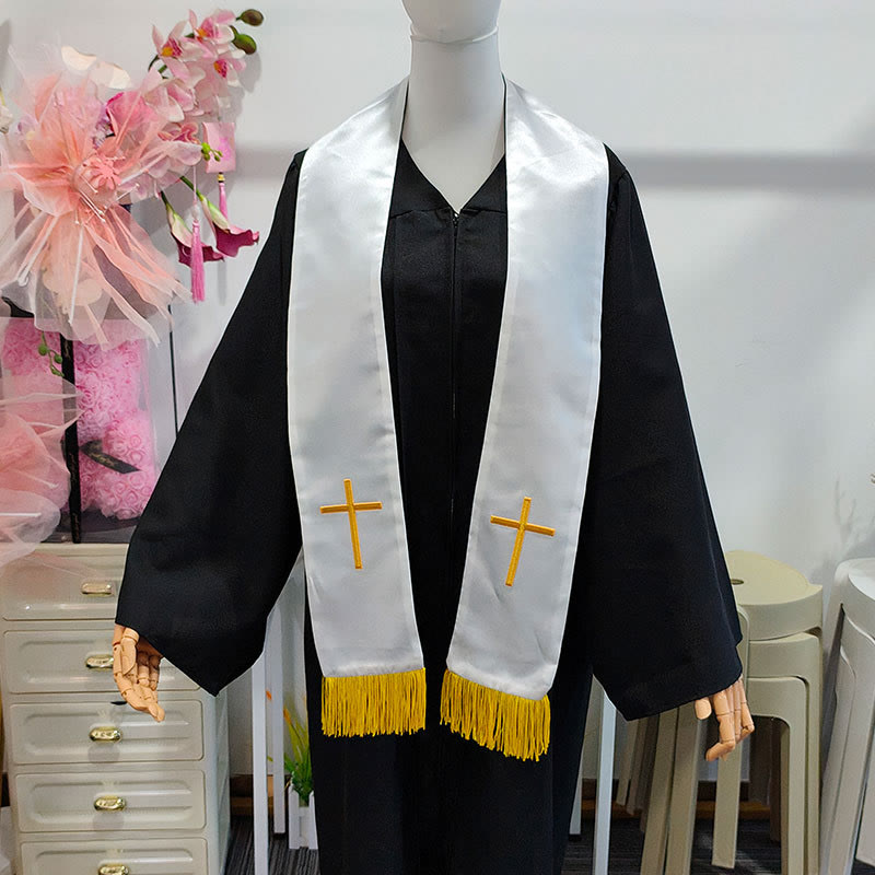 Christianartworkshop Estola clerical tradicional multicolor con cuello en V y cuello recto. - image 1