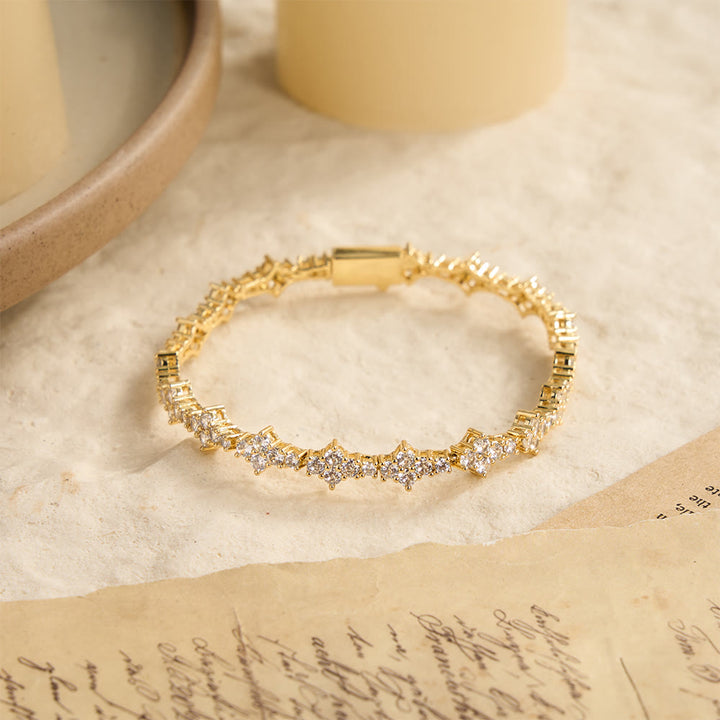 Christianartworkshop Pulsera de eslabones cruzados en forma de estrella con circonitas engastadas en racimo y collar de una sola hebra - Dorado - Pulsera de 9''/23 cm - image 8