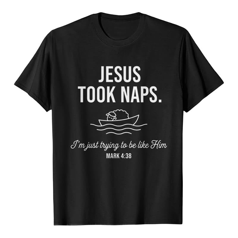 Christianartworkshop Camiseta de manga corta premium con estampado minimalista de cordero durmiendo en un barco y cita divertida de Faith. - Negro - 2XL - image 1