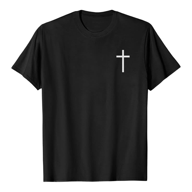 Christianartworkshop Juan 3:16 Porque de tal manera amó Dios al mundo. Camiseta de manga corta premium con cruz en la parte delantera del pecho y versículo bíblico en la espalda. - image 1