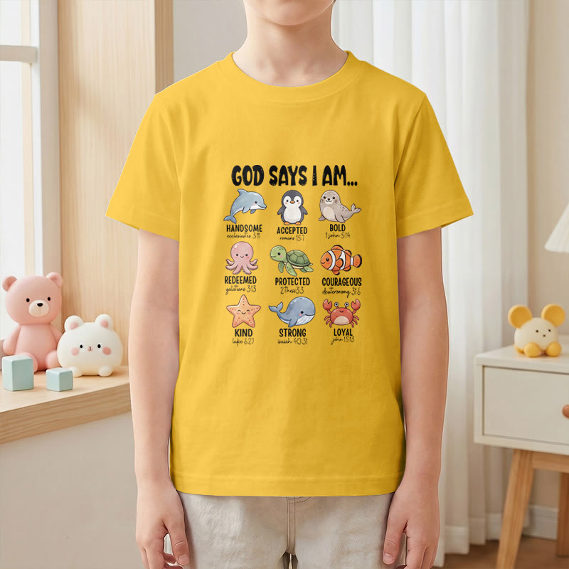 Christianartworkshop Camiseta infantil de manga corta Relax Fit con estampado de ballena, pingüino y cangrejo y lema "Fe". - image 1