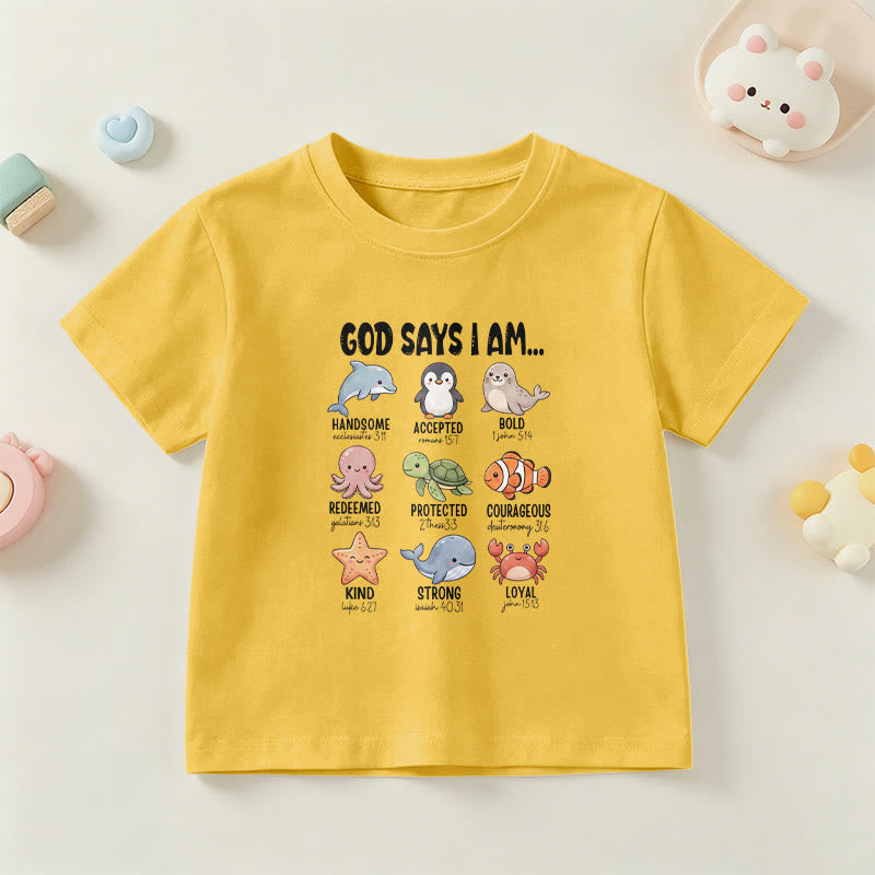Christianartworkshop Camiseta infantil de manga corta Relax Fit con estampado de ballena, pingüino y cangrejo y lema "Fe". - Amarillo - EE. UU./Reino Unido/Australia 14, UE 170 - image 0