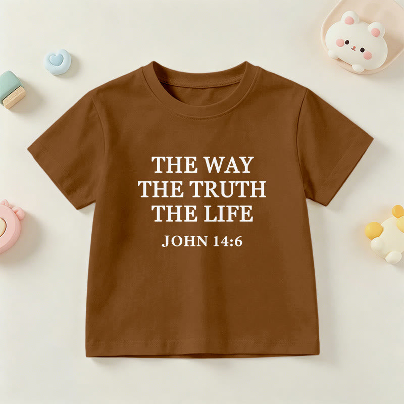 Christianartworkshop El Camino La Verdad La Vida Juan 14:6 Texto Clásico Serif Camiseta de Manga Corta para Niños - Marrón - EE. UU./Reino Unido/Australia 14, UE 170 - image 3