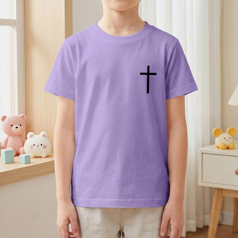Christianartworkshop Filipenses 4:13 Camiseta infantil de manga corta con cruz en la parte delantera, espalda y fuente gótica - image 49