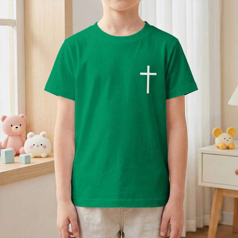 Christianartworkshop Filipenses 4:13 Camiseta infantil de manga corta con cruz en la parte delantera, espalda y fuente gótica - image 76