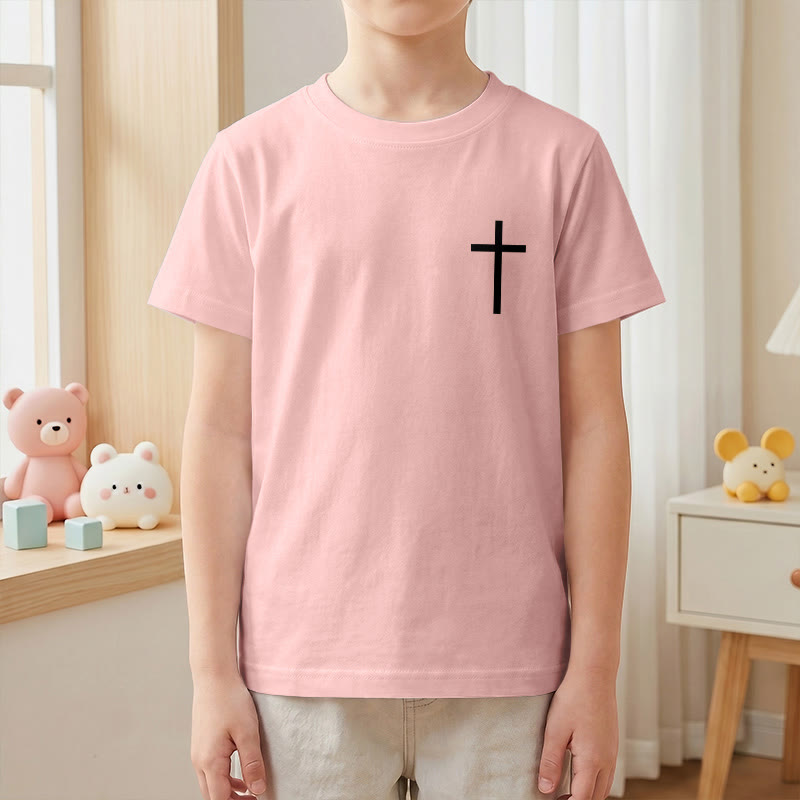 Christianartworkshop Filipenses 4:13 Camiseta infantil de manga corta con cruz en la parte delantera, espalda y fuente gótica - image 67