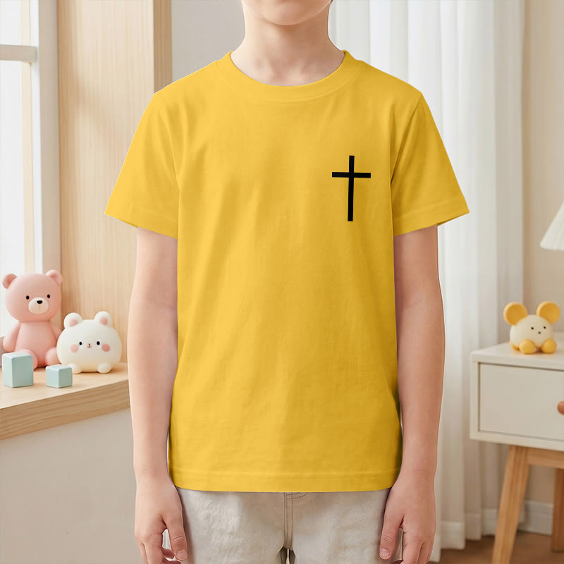 Christianartworkshop Filipenses 4:13 Camiseta infantil de manga corta con cruz en la parte delantera, espalda y fuente gótica - image 31