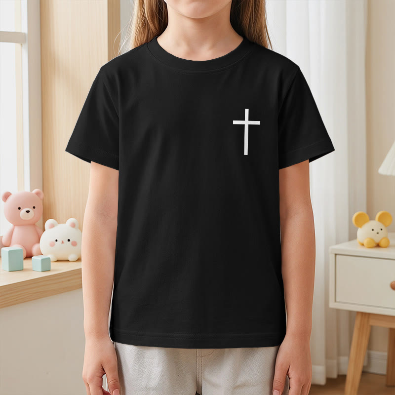 Christianartworkshop Filipenses 4:13 Camiseta infantil de manga corta con cruz en la parte delantera, espalda y fuente gótica - image 41