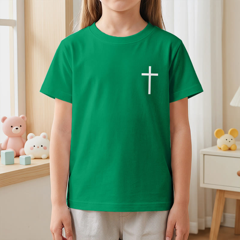 Christianartworkshop Filipenses 4:13 Camiseta infantil de manga corta con cruz en la parte delantera, espalda y fuente gótica - image 77