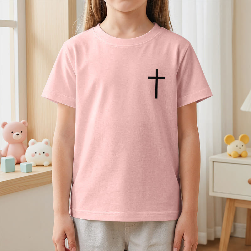 Christianartworkshop Filipenses 4:13 Camiseta infantil de manga corta con cruz en la parte delantera, espalda y fuente gótica - image 68