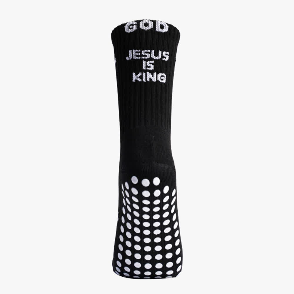 Christianartworkshop Calcetines deportivos antideslizantes con el inspirador texto "Jesús es Rey". - image 2
